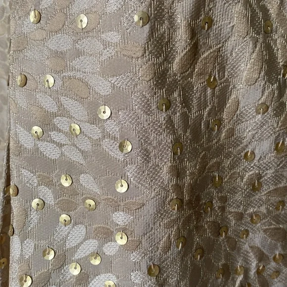 ❇️Ann Taylor pleated taupe/beige silk skirt with gold sequins and thread accents - Picture 2 of 9
